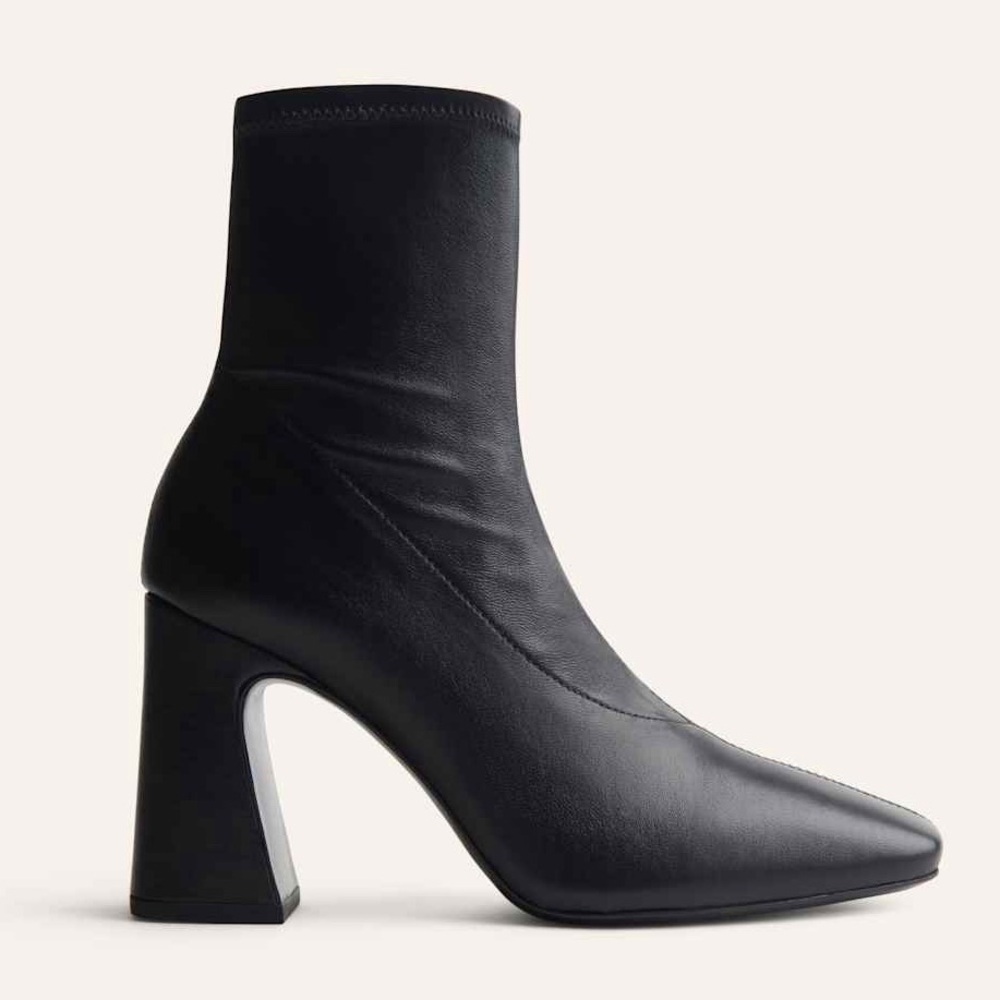 Reformation Edie Black Square Toe Chunky Block Heel Ankle Sock Boot Sz 7.5 NWOB - Picture 3 of 9